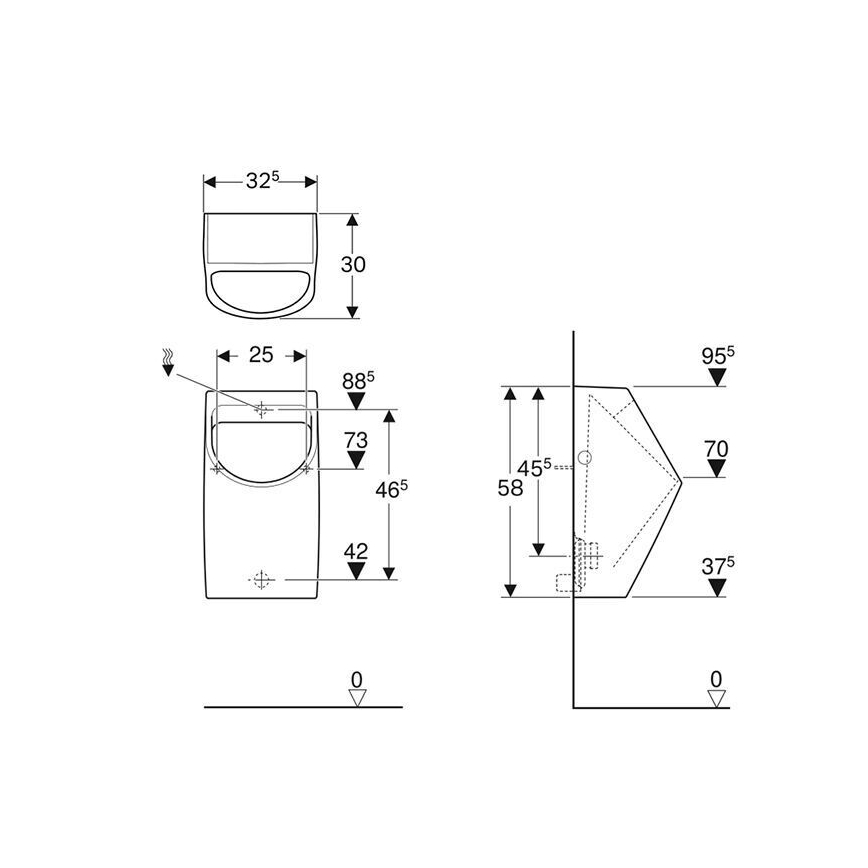 Geberit 500.254.01.1 - Mictório Smyle, com ligação traseira para água e esgoto, cerâmica/branco