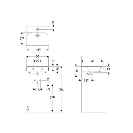 Geberit 500.256.01.1 - Lavatório suspenso Smyle Square 50x41 cm cerâmica/branco