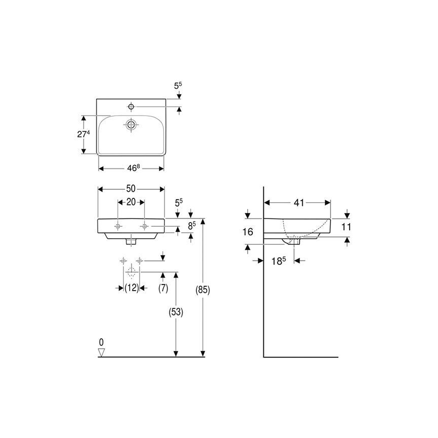 Geberit 500.256.01.1 - Lavatório suspenso Smyle Square 50x41 cm cerâmica/branco