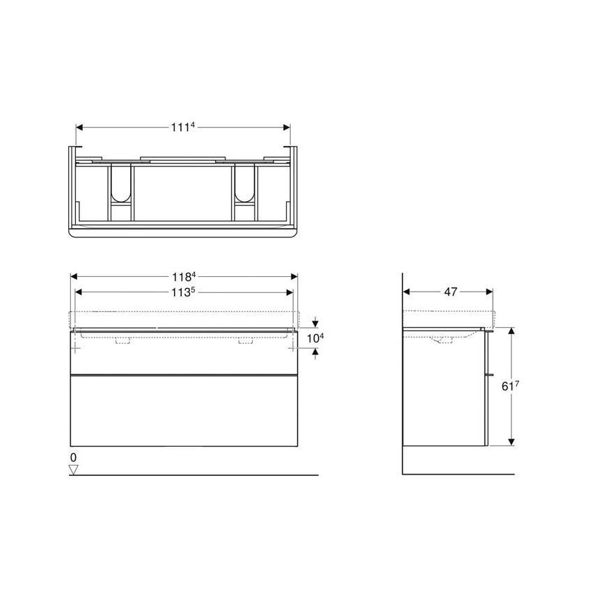 Geberit 500.356.00.1 - Armário de casa de banho para lavatório duplo Smyle Square 61,7x118,4 cm branco