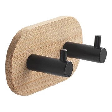 Gedy - Auto-adesivo cabide de parede para toalhas HIMALAYA preto/bambu