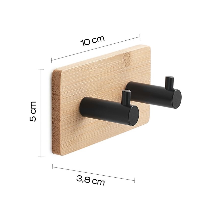 Gedy - Cabide de parede autoadesivo  para toalhas HIMALAYA preto/bambu