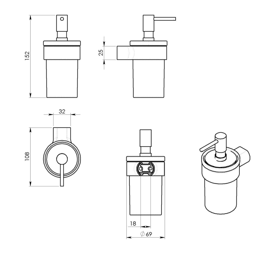 Gedy - Dispensador de sabão de parede PIRENEI 110 ml, vidro leitoso / branco mate