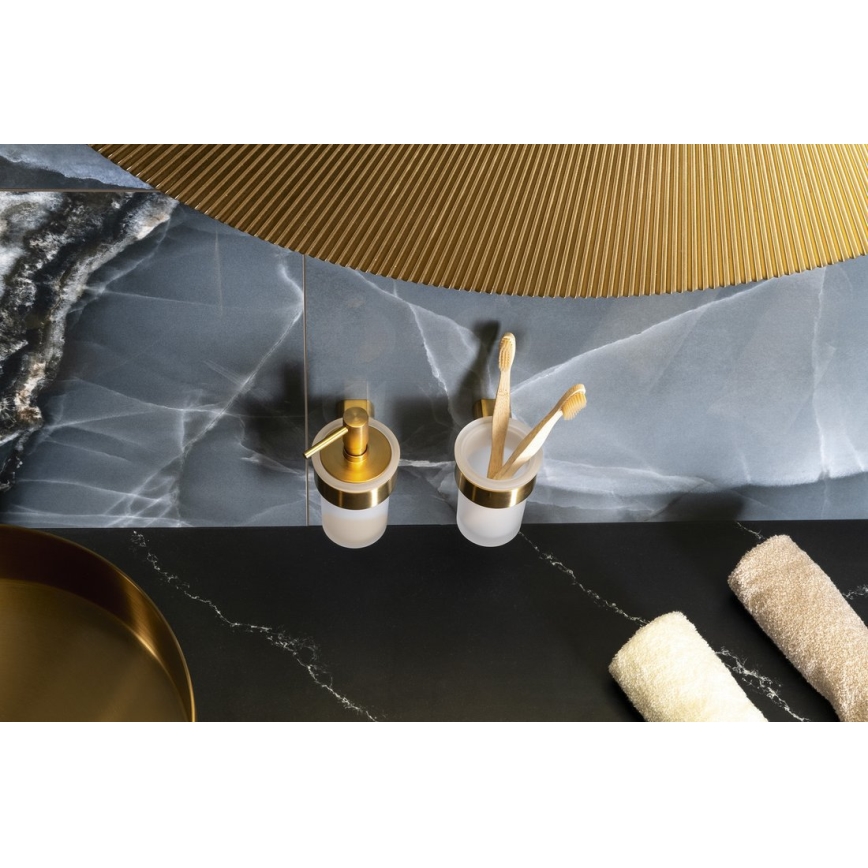 Gedy - Dispensador de sabão de parede PIRENEI 110 ml vidro leitoso/dourado mate