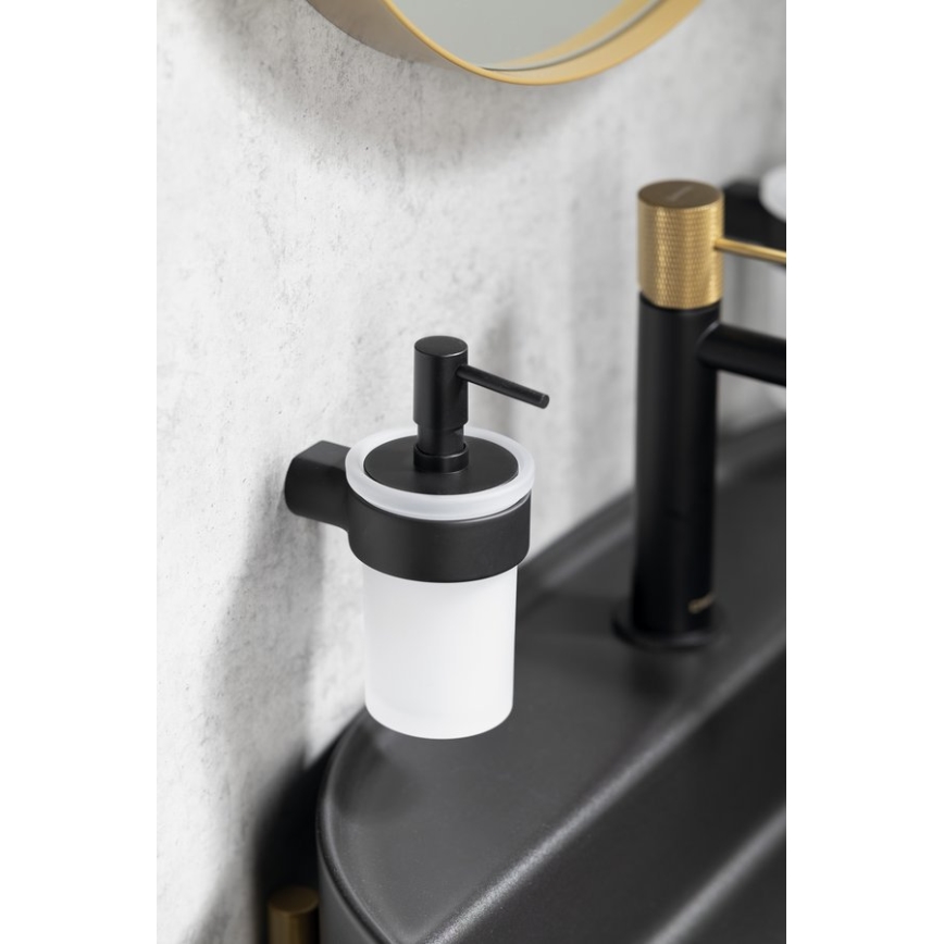 Gedy - Dispensador de sabão de parede PIRENEI 110 ml vidro leitoso/preto mate