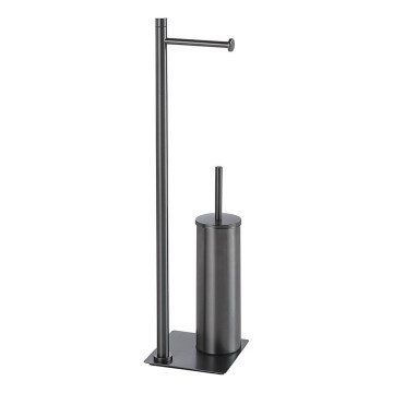 Gedy - Escova de sanita de pé com suporte para papel higiénico TRILLY cinza metálico