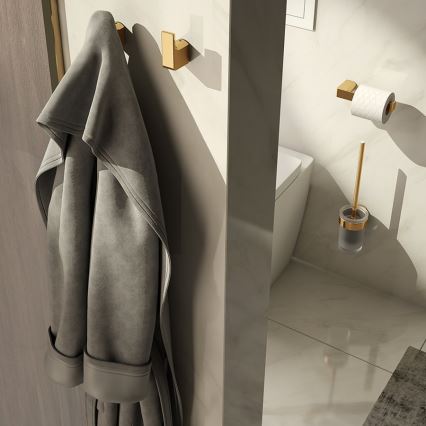 Gedy - Escova de WC de parede PIRENEI vidro leitoso/dourado