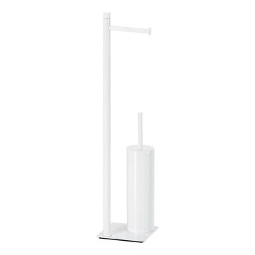Gedy - Escova de WC de pé com suporte para papel higiénico TRILLY branca mate