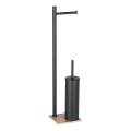 Gedy - Escova de WC de pé com suporte para papel higiénico TRILLY preto mate/bambu