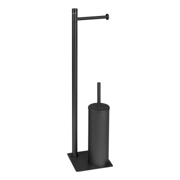 Gedy - Escova sanitária de pé com suporte para papel higiénico TRILLY preto mate