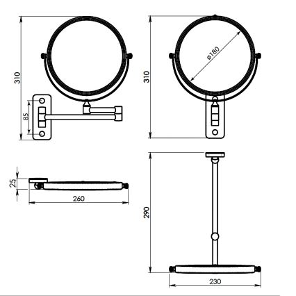 Gedy - Espelho de maquilhagem de parede GAIA, acabamento cromado brilhante
