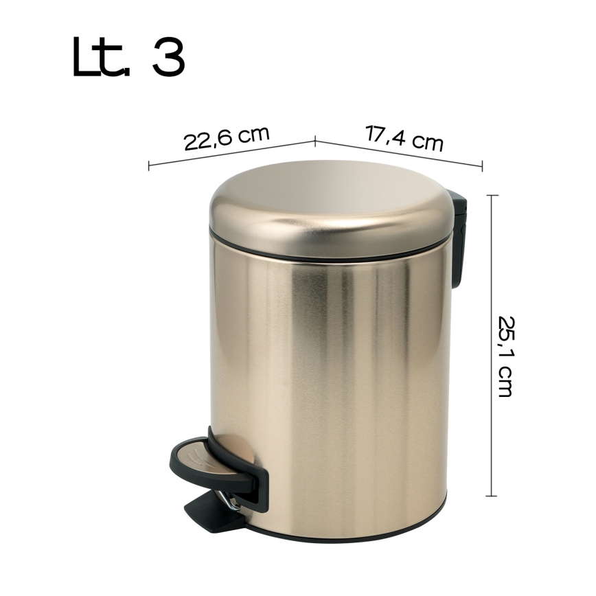 Gedy - Lixeira POTTY 3 l com fecho amortecido dourada fosca