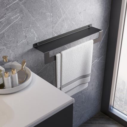 Gedy - Prateleira com barra para toalhas CLEO 50 cm, acabamento em aço inox fosco