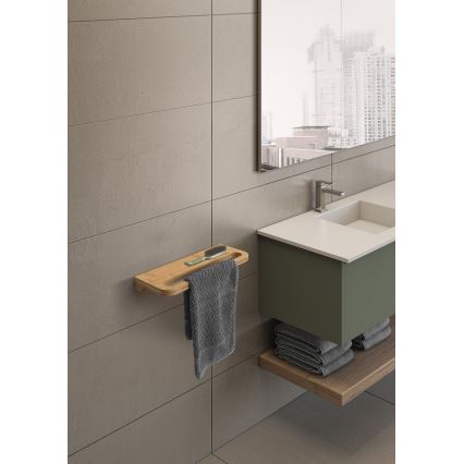 Gedy - Prateleira de parede com cabide para toalhas HIMALAYA 14,5x40 cm bambu