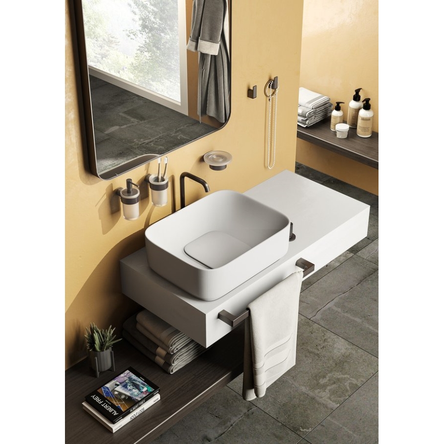 Gedy - Saboneteira de parede PIRENEI vidro leitoso/cinza metálico