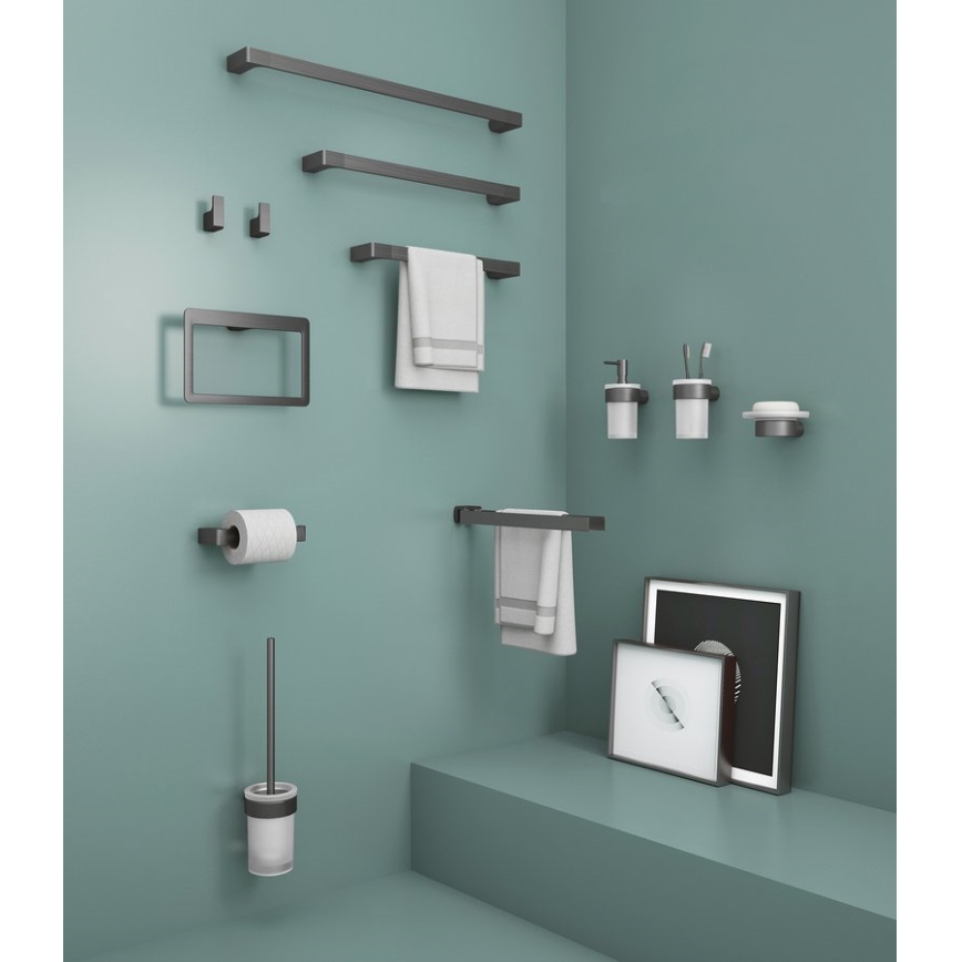 Gedy - Saboneteira de parede PIRENEI vidro leitoso/cinza metálico