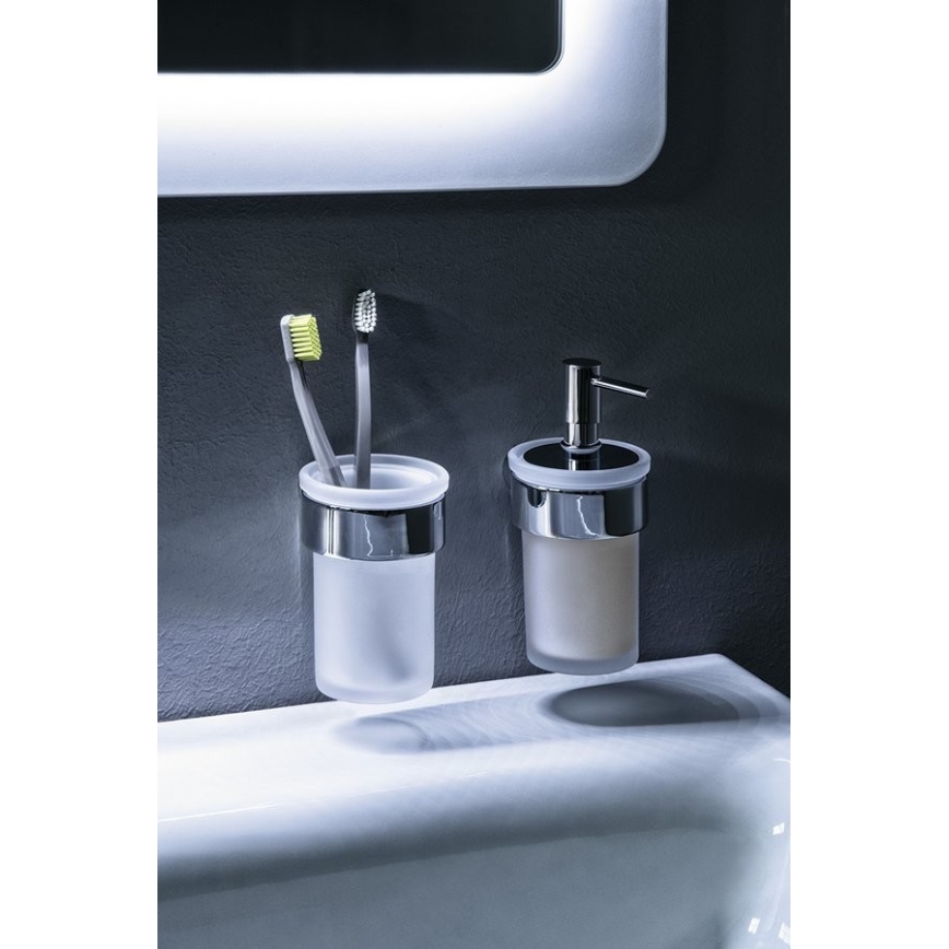 Gedy - Suporte de parede para escova de dentes PIRENEI leitoso copo/cromado brilhante