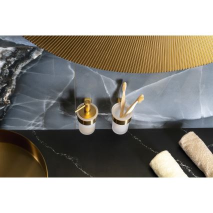 Gedy - Suporte de parede para escovas de dentes PIRENEI vidro leitoso/dourado mate
