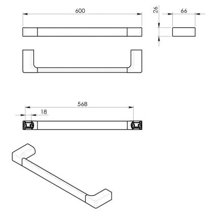 Gedy - Toalheiro de parede PIRENEI 6,6 x 60 cm branco mate
