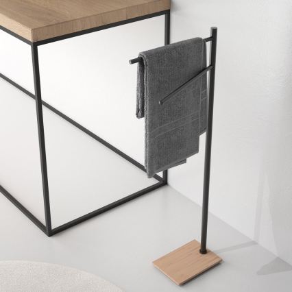 Gedy - Toalheiro de pé TRILLY 83,5 cm preto mate/bambu