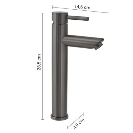Gedy - Torneira para lavatório ALTO 28,5 cm cinzento metálico