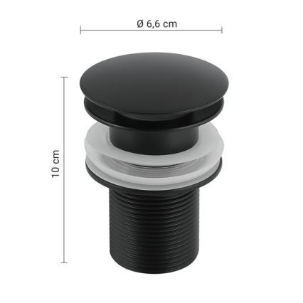 Gedy - Válvula CLICK-CLACK para lavatório Ø 6,6 cm preto fosco