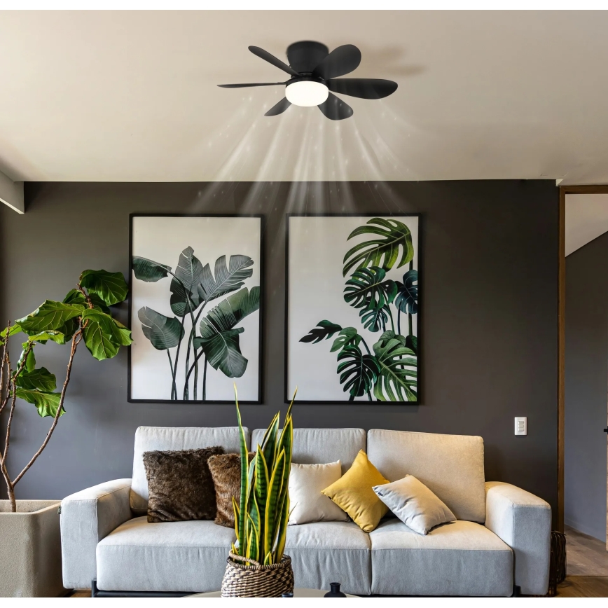 Globo - Ventoinha de tecto LED regulável LED/5W/230V 2700-6500K preta + comando à distância