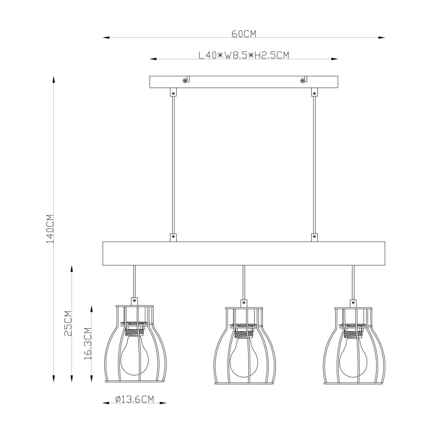 Globo - Candelabro num fio 3xE27/40W/230V