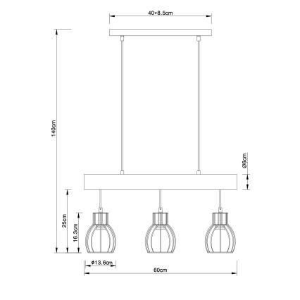 Globo - Candelabro suspenso 3xE27/60W/230V