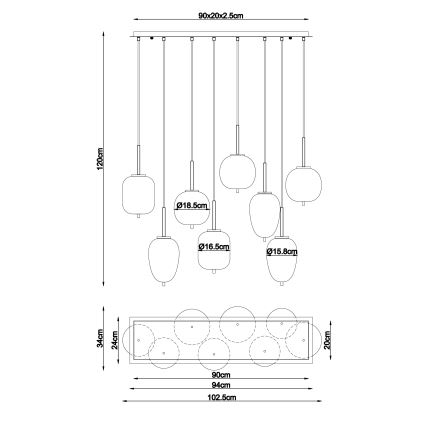 Globo - Candeeiro suspenso 8xE14/40W/230V latão