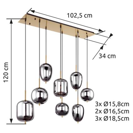 Globo - Candeeiro suspenso 8xE14/40W/230V fumado