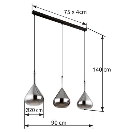 Globo - Candeeiro suspenso 3xE27/60W/230V preto