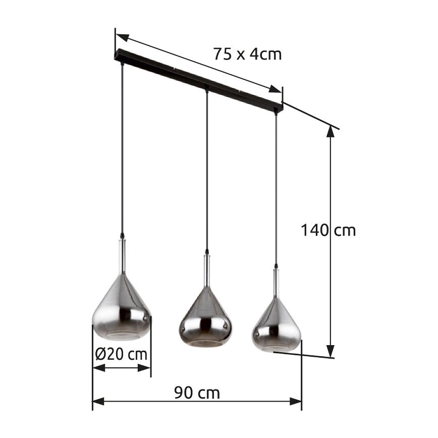 Globo - Candeeiro suspenso 3xE27/60W/230V preto