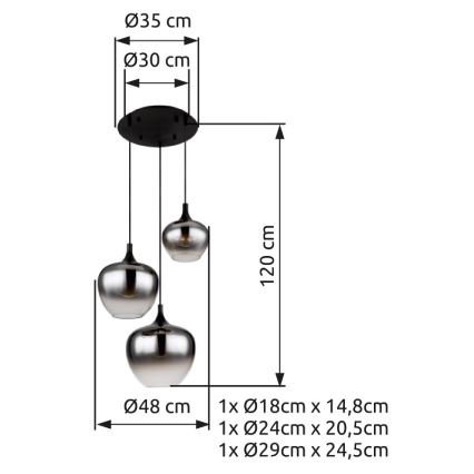 Globo - Candeeiro suspenso 3xE27/40W/230V diâmetro 48 cm preto