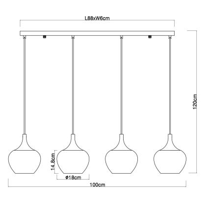 Globo - Candeeiro suspenso 4xE27/40W/230V cobre