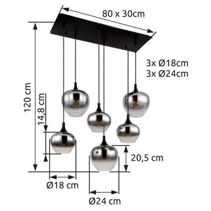 Globo - Candeeiro suspenso 6xE27/40W/230V preto