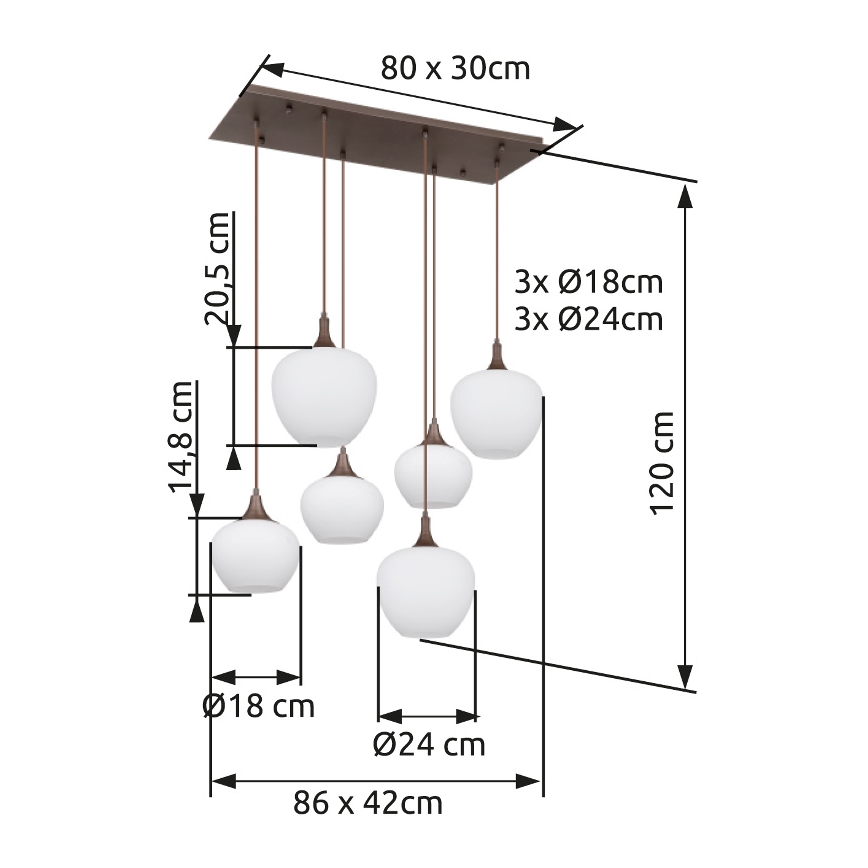 Globo - Candeeiro suspenso 6xE27/40W/230V branco