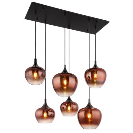 Globo - Lustre suspenso por cabo 6xE27/40W/230V, acabamento cobre