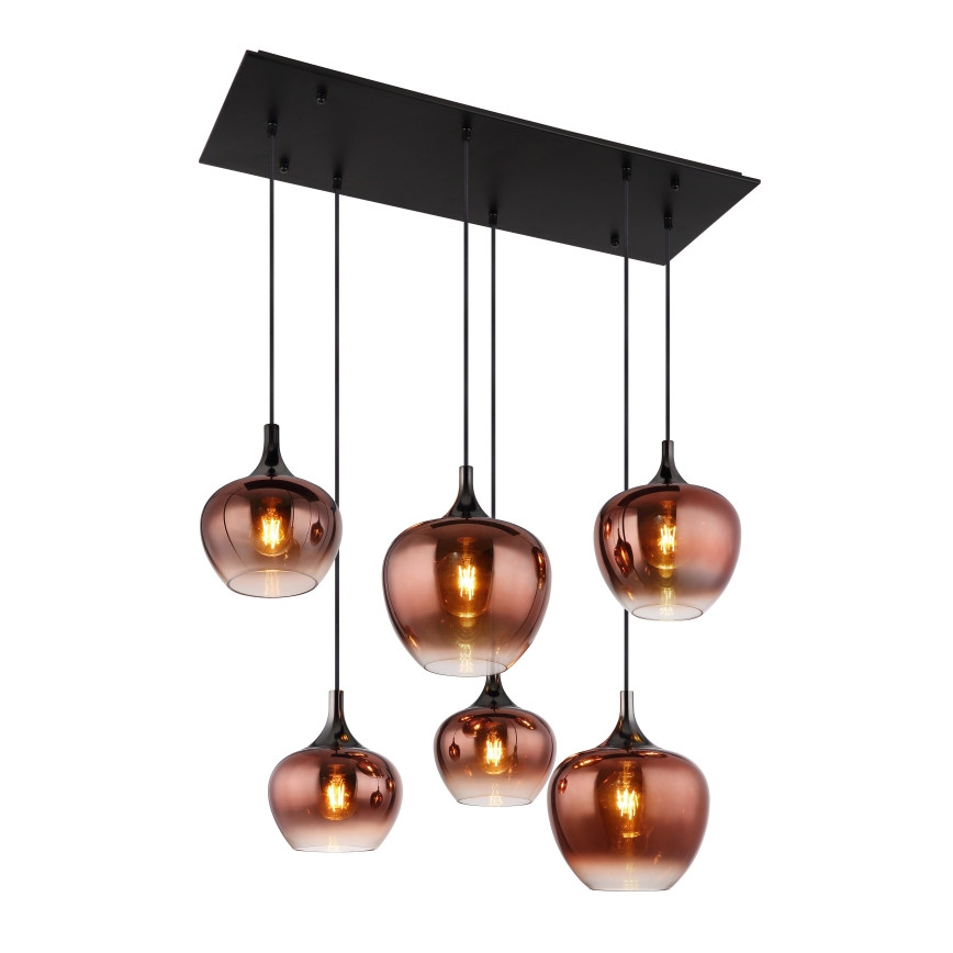 Globo - Lustre suspenso por cabo 6xE27/40W/230V, acabamento cobre