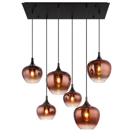 Globo - Lustre suspenso por cabo 6xE27/40W/230V, acabamento cobre