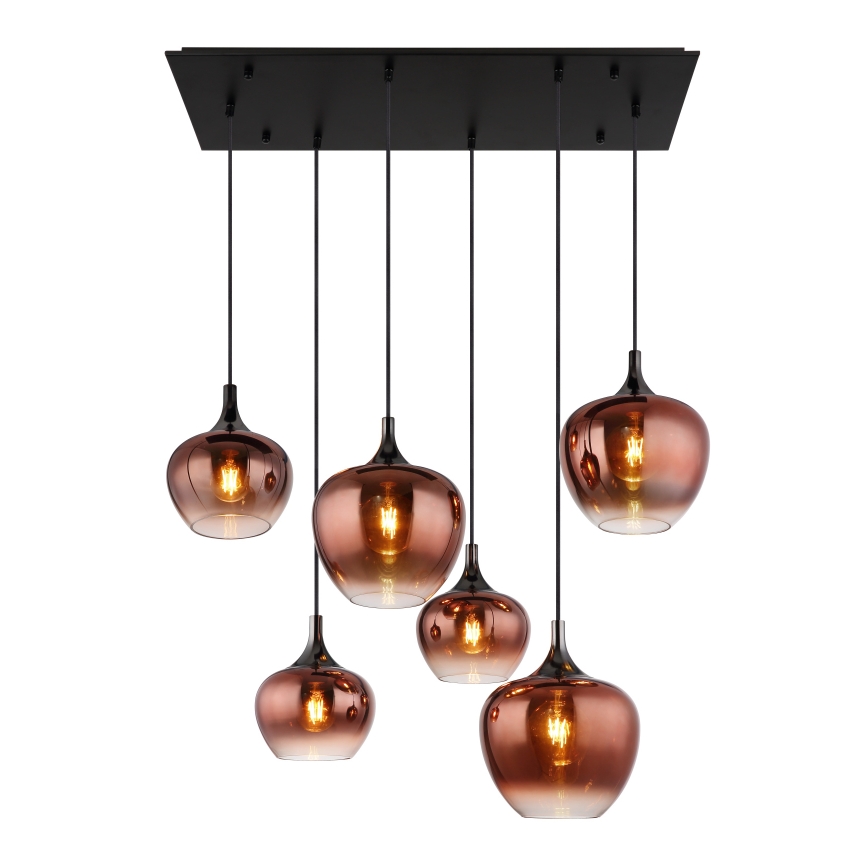 Globo - Lustre suspenso por cabo 6xE27/40W/230V, acabamento cobre