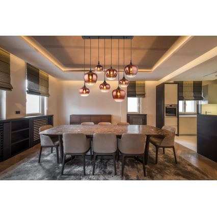Globo - Lustre suspenso em cabo 8xE27/40W/230V, acabamento em cobre