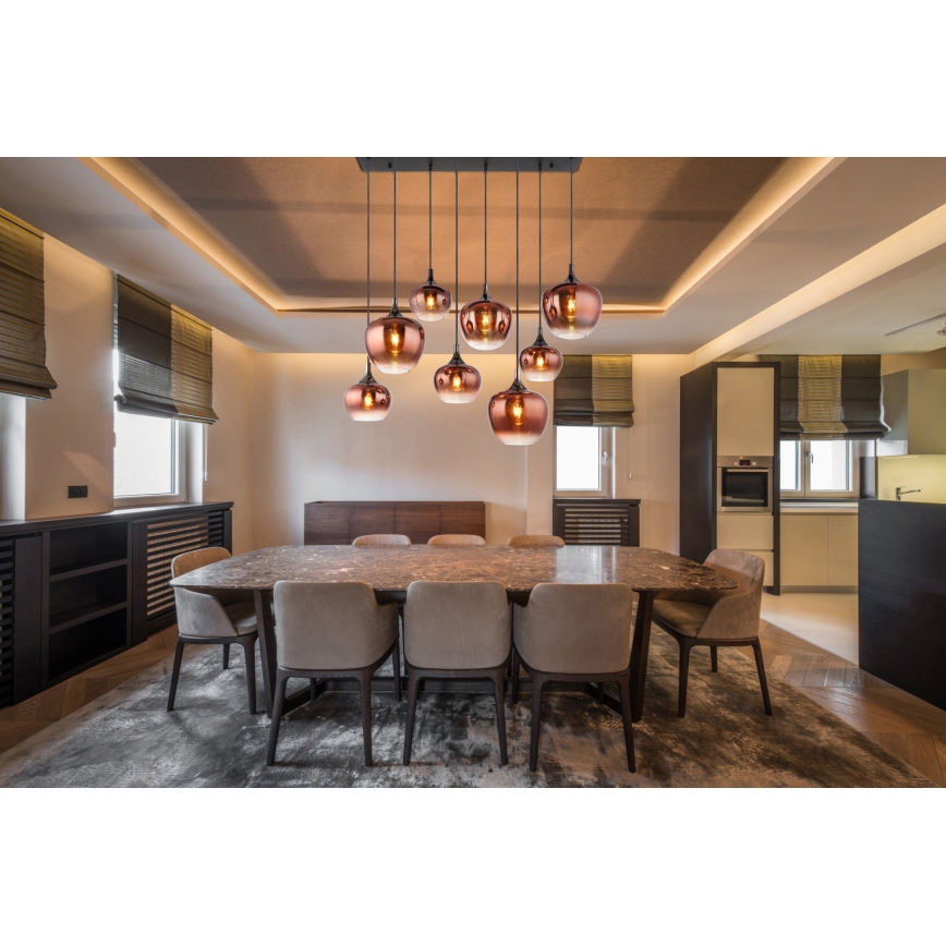 Globo - Lustre suspenso em cabo 8xE27/40W/230V, acabamento em cobre