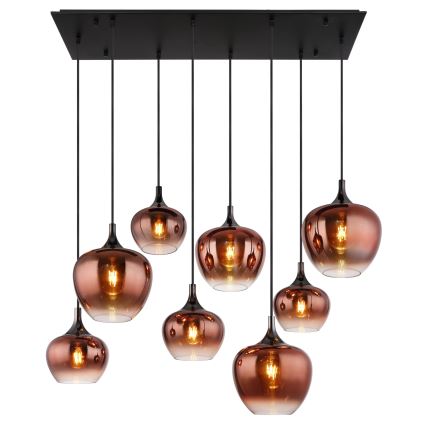 Globo - Lustre suspenso em cabo 8xE27/40W/230V, acabamento em cobre
