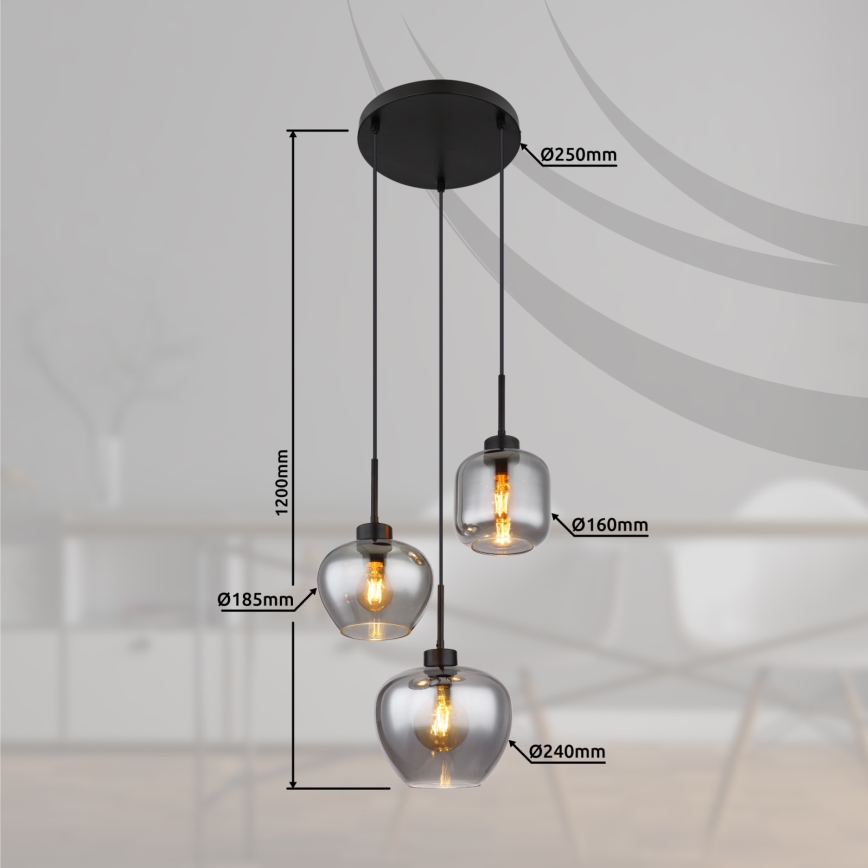 Globo - Lustre suspenso com cabo 3xE27/40W/230V preto