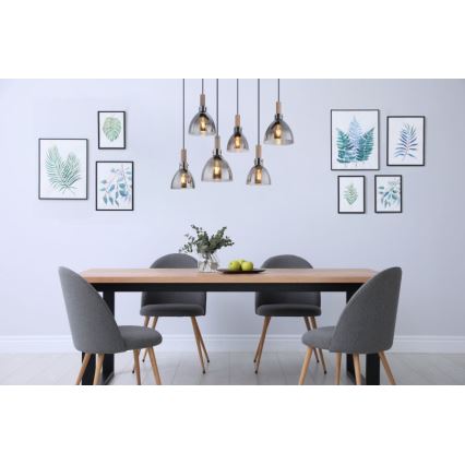 Globo - Lustre suspenso com cabo 6xE27/6W/230V preto/vidro fumado