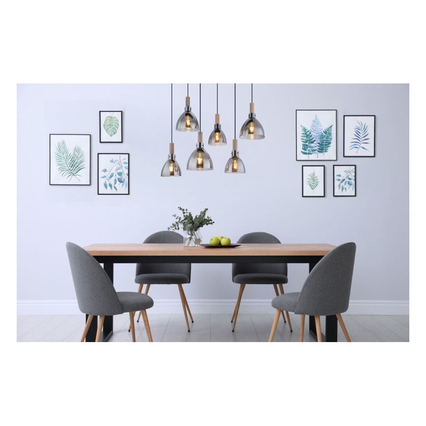 Globo - Lustre suspenso com cabo 6xE27/6W/230V preto/vidro fumado