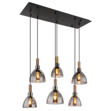 Globo - Lustre suspenso com cabo 6xE27/6W/230V preto/vidro fumado