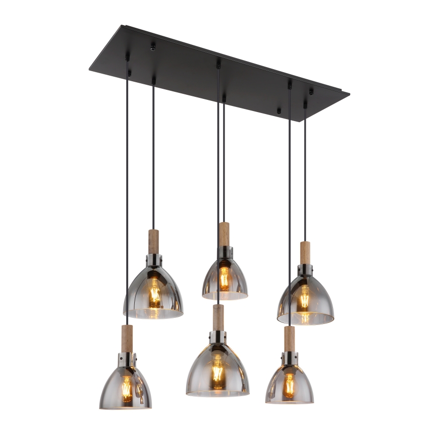Globo - Lustre suspenso com cabo 6xE27/6W/230V preto/vidro fumado