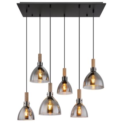 Globo - Lustre suspenso com cabo 6xE27/6W/230V preto/vidro fumado